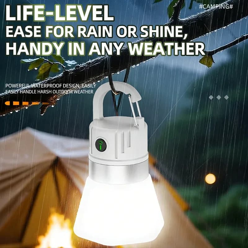 Torce portatili da esterno ricaricabili con gancio, luce da campeggio ad alta luminosità IPX4, torcia di emergenza per illuminazione notturna