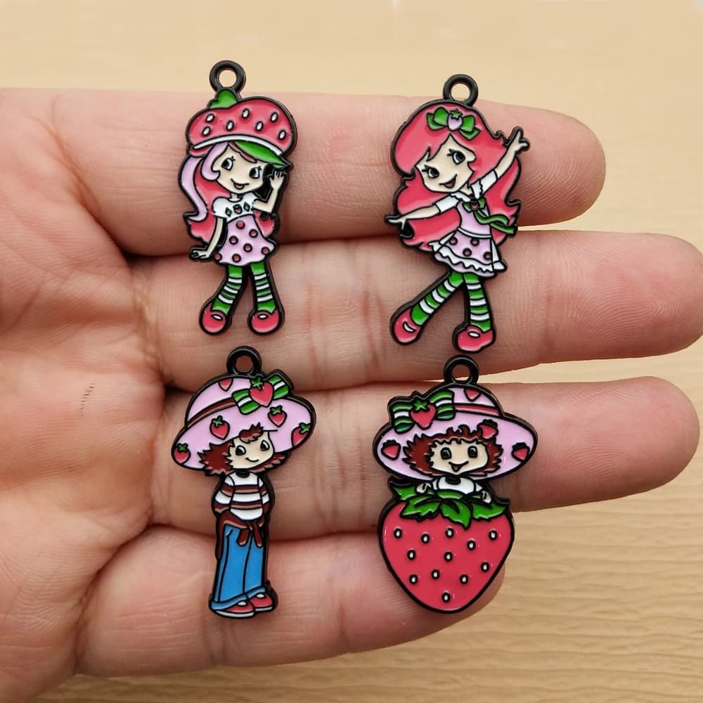 10 pezzi di ciondolo per ragazza cartone animato per la creazione di gioielli, collana smaltata, orecchino, pendente, accessori fai da te, portachiavi in lega di metallo placcato nero