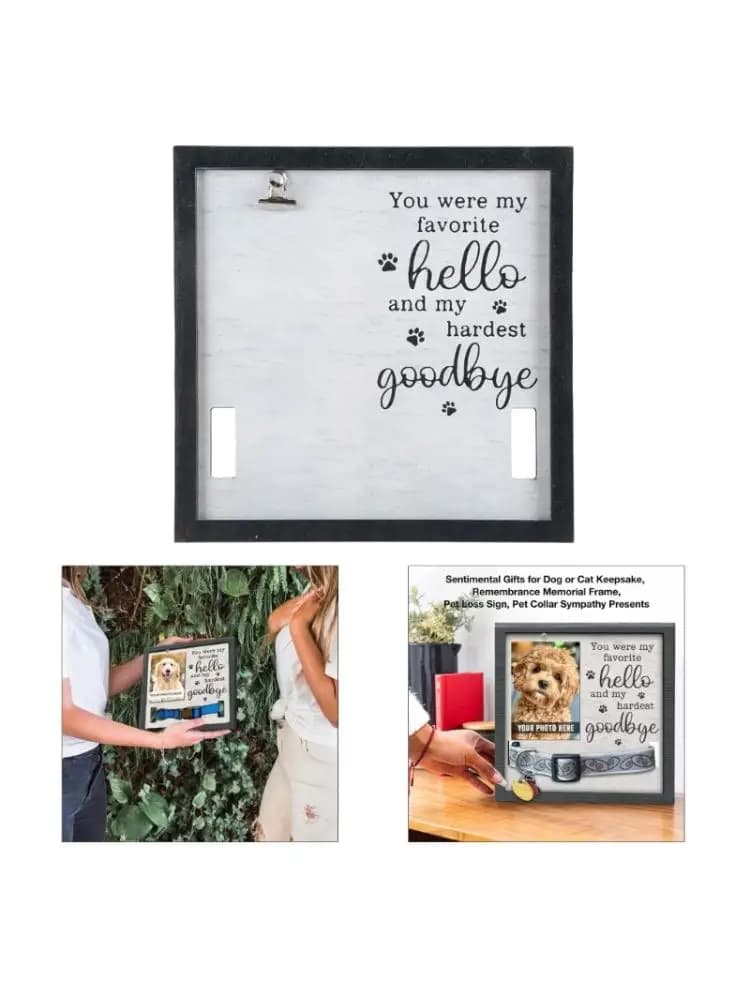 Dog Memorial Wooden Photo Frame Dog Collar Pet Collar Nice Bedroom