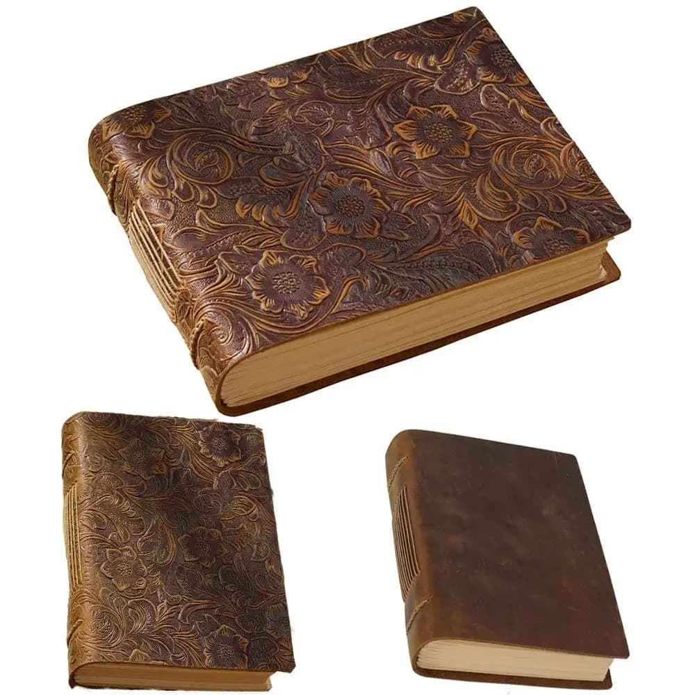Creative Handmade Embossed Sketchbook Vintage Genuine Leather Leather Notebook Thick Paper Unlined Bound Daily Notepad Travelers