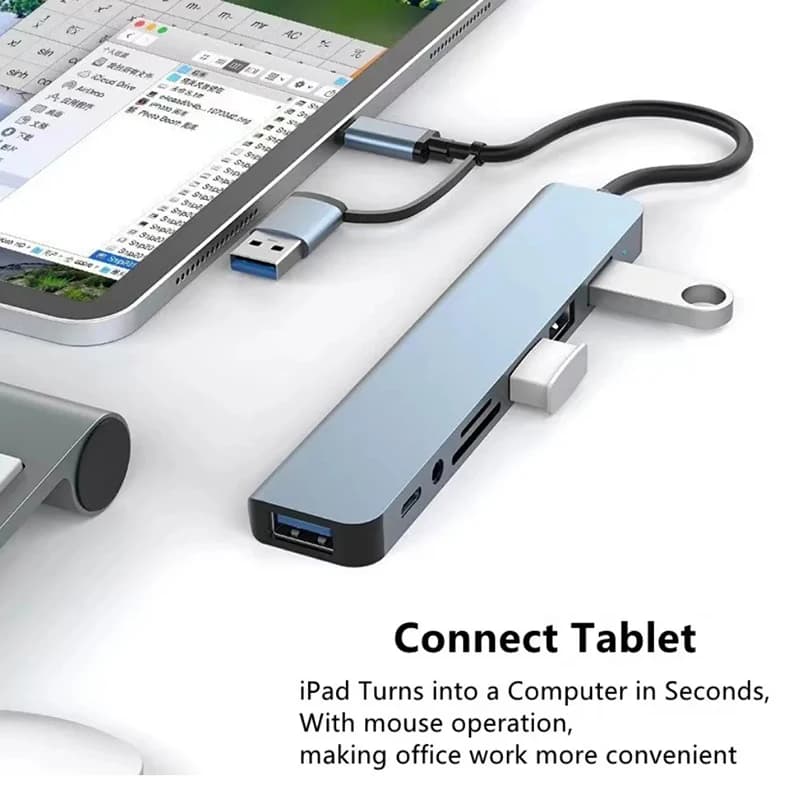 Docking station 8in2 tipo C con jack audio da 3,5 mm, lettore micro SD per laptop, tablet, telefono, convertitore di dischi, strumento di espansione compatto
