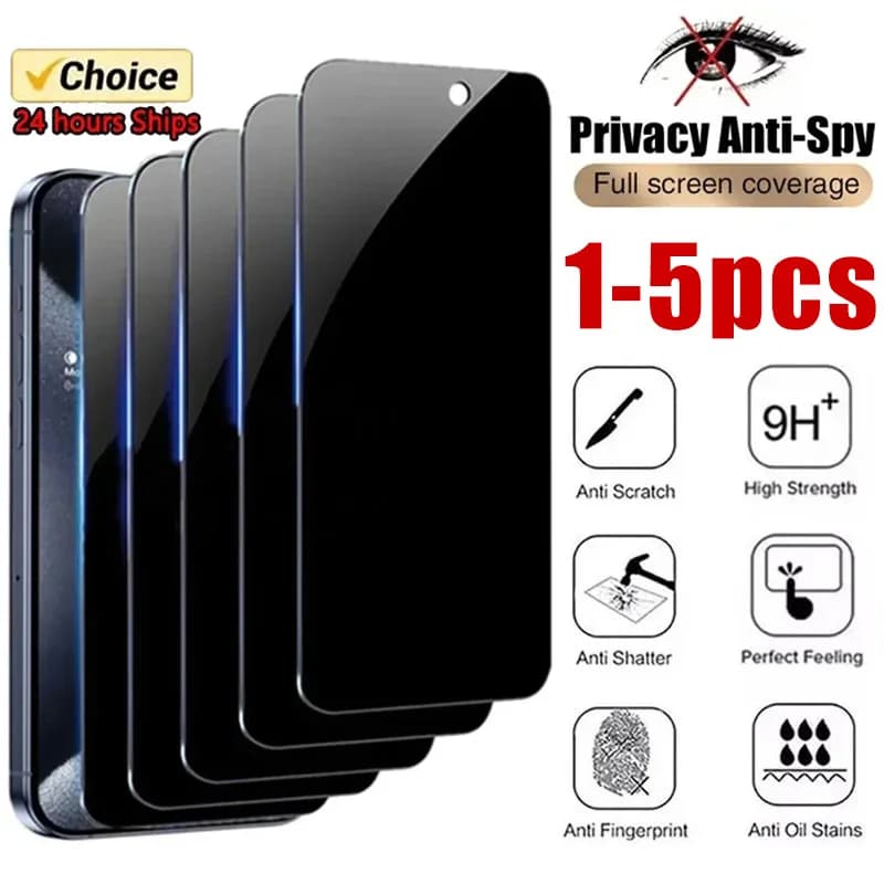 1-5Pcs Full Cover Privacy Screen Protector For iPhone 16 15 13 11 14Pro Max Anti Spy Tempered Glass For iPhone X XS Max XR