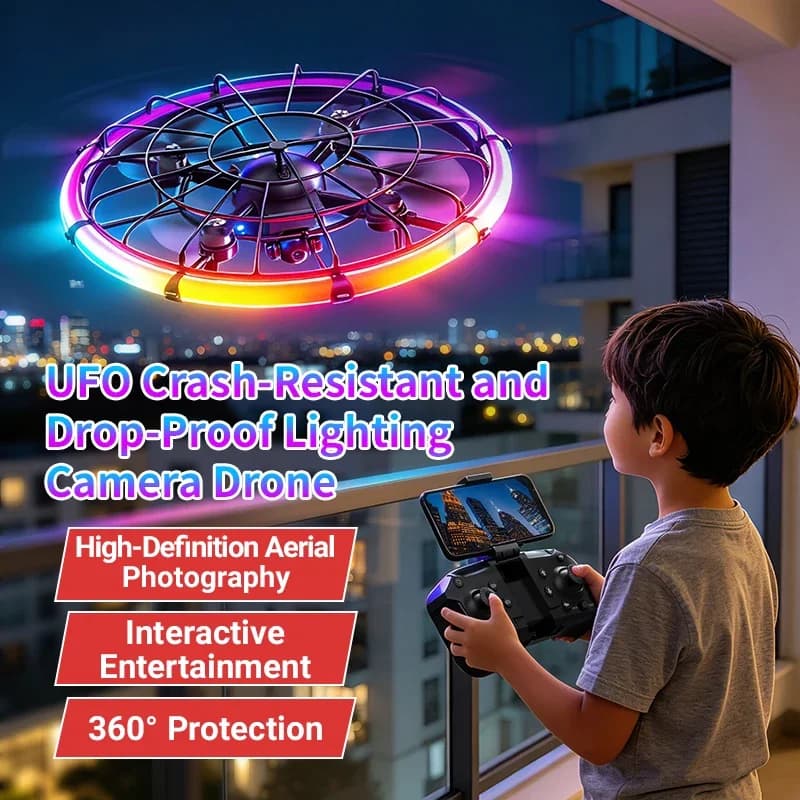 JJRC H145 UFO RC Drone with Dual HD Lens RGB Flowing Light Full Body Protection Aerial Photography Quadcopter Toy