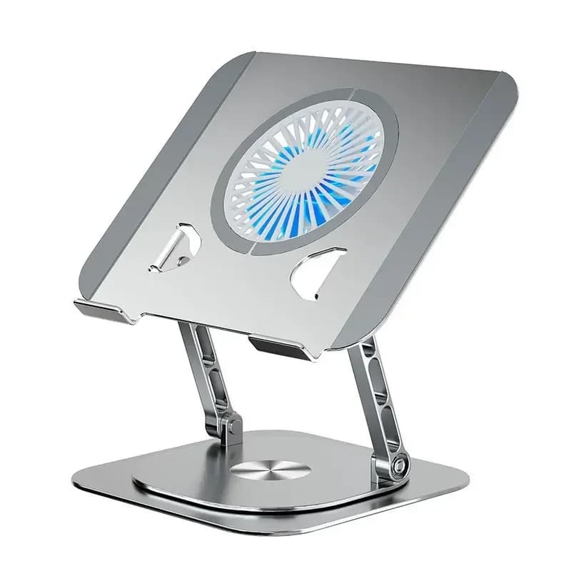 Supporto per laptop antiscivolo da 7-17 pollici 360 ° Supporto di raffreddamento per tablet girevole in lega di alluminio con ventola pieghevole e supporto per radiatore