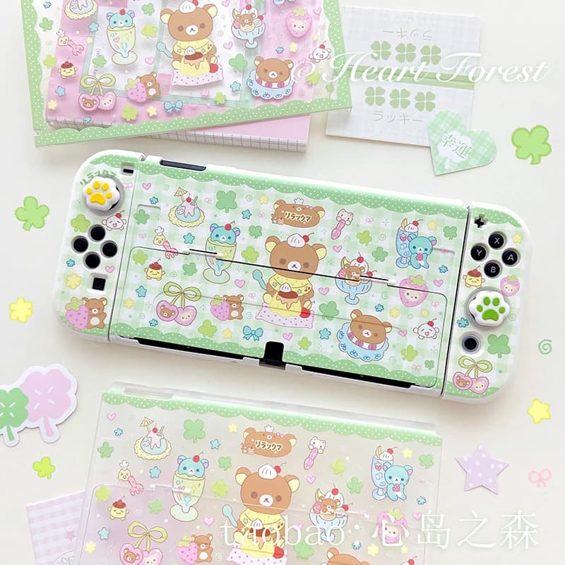 Custodia protettiva per Nintendo Switch Heart Forest, custodia rigida dal design originale Cute Lucky Rilakkuma per console di gioco OLED 2 Lite