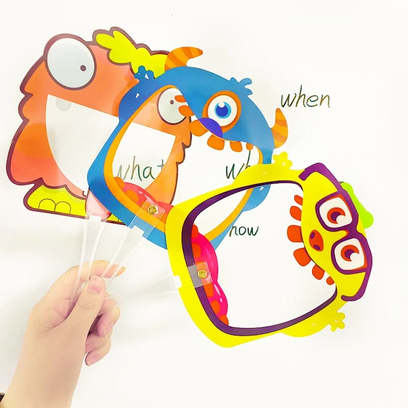 3 pz/set Cartoon Word Swatter Classroom Learning Games insegnante sussidi didattici lettura di dita grandi PVC Hollow Monster card Board