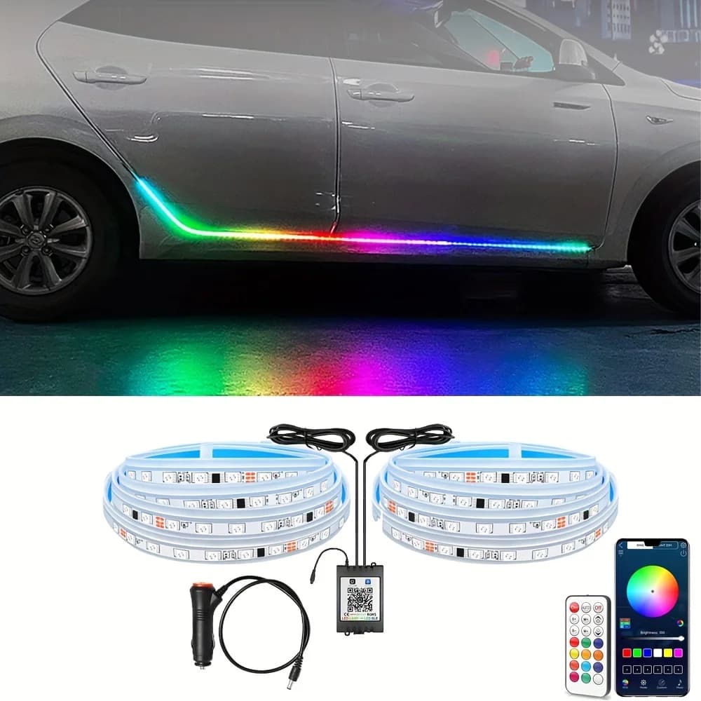 2IN1 150 centimetri Neon LED Auto Ambiente Porta di Benvenuto Gonna Luci App A Distanza Auto Davanzale Pannello RGB Flessibile Streamer Striscia Lampada Decorativa