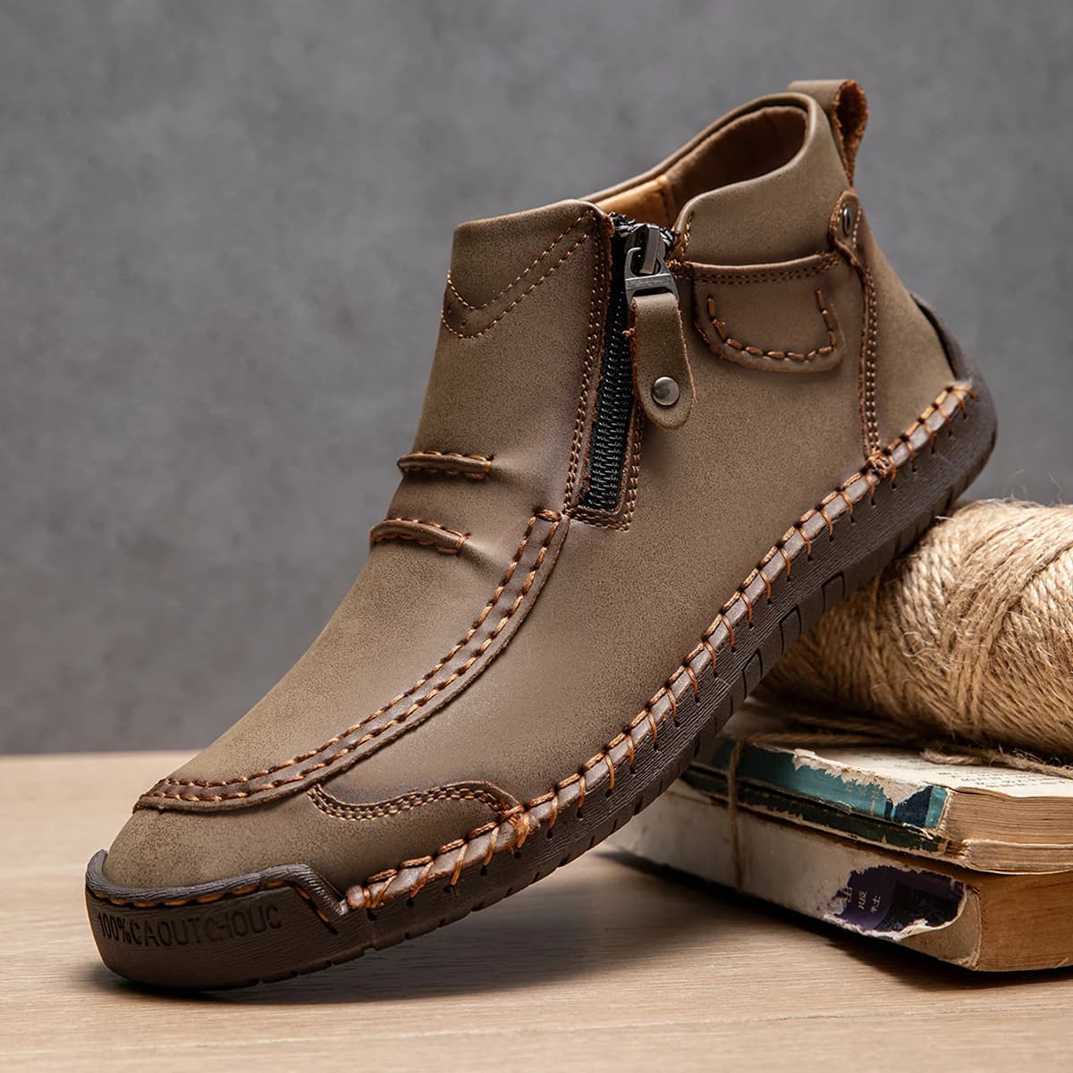 New Handmade Leather Men's Boots Autumn Design Sneakers Men's Casual Shoes Breathable Leather Men's Boots Autumn Plus Size