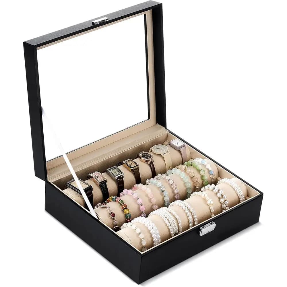 Exhibitor for Bracelets with 3 Removable Rolls, Organizer for Bracelets, Transparent Cover Box, Jewellery Container for Women and Girls, Store Display