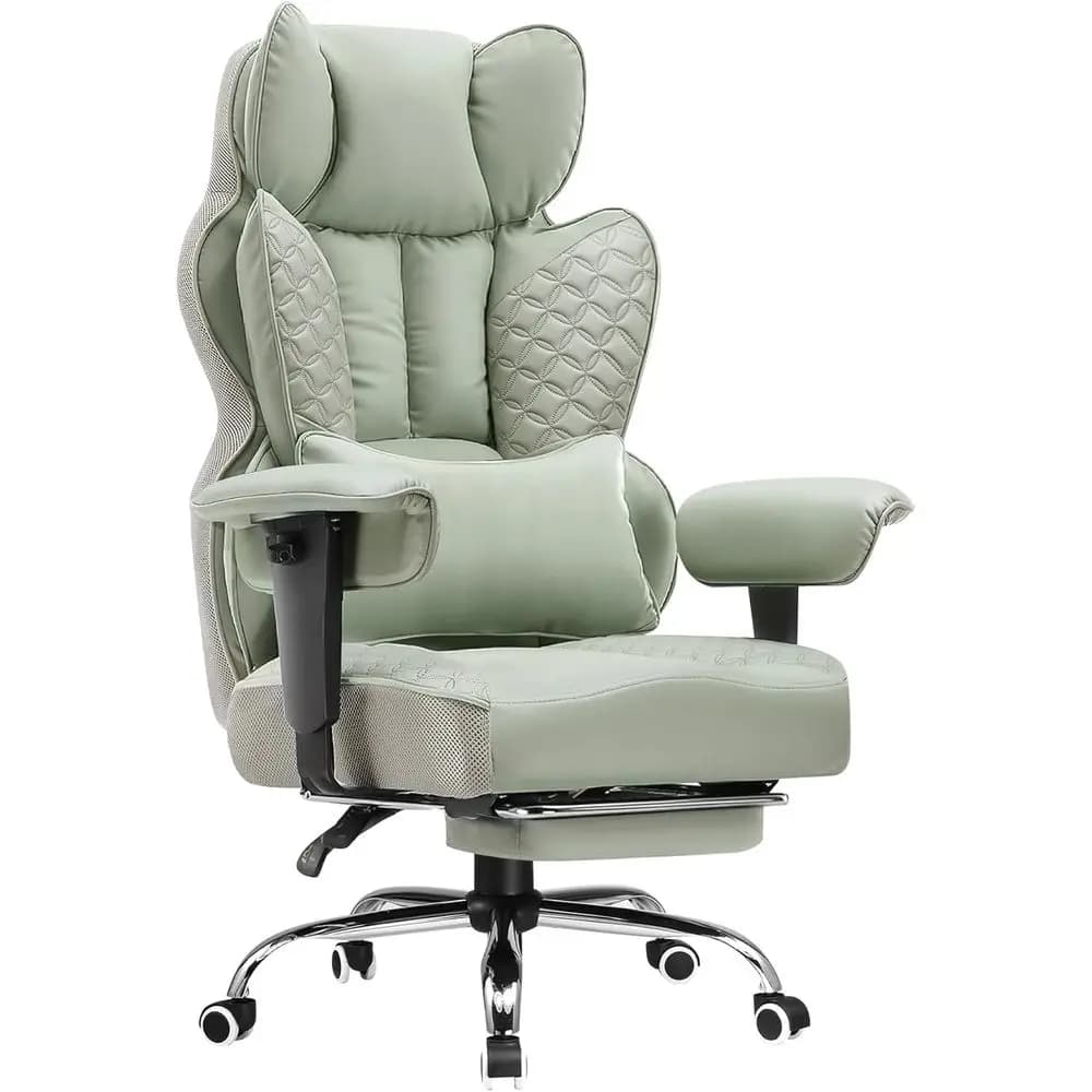 Sedia da ufficio grande e alta, ergonomica, per gaming, con pelle di design Deluxe e poggiapiedi, 150 ° Poltrona Reclinabile Regolabile