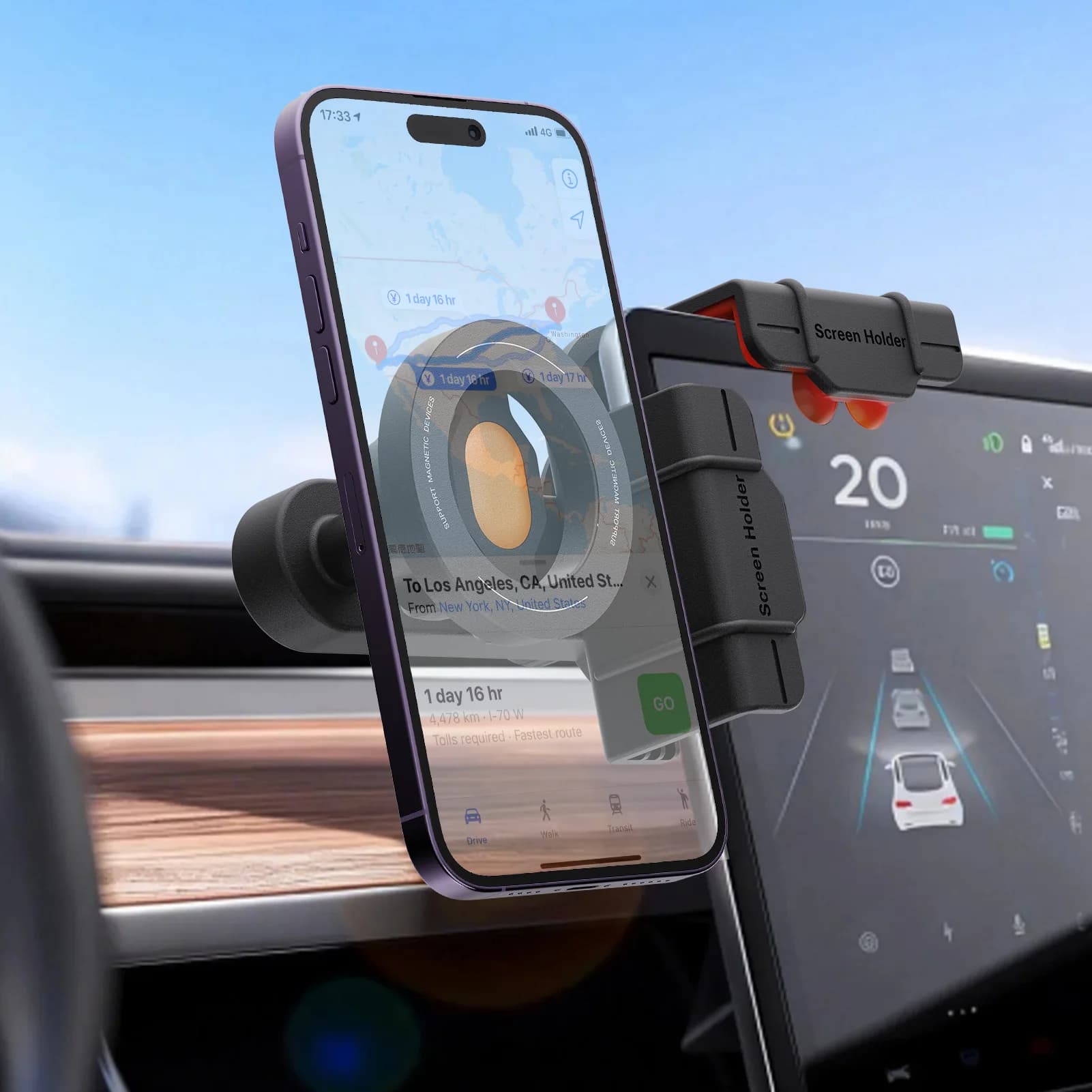 Supporto magnetico universale per telefono per schermo di visualizzazione per auto Rotazione di 360 gradi Supporto per auto con magnete forte per iPhone 15 MagSafe Xiaomi