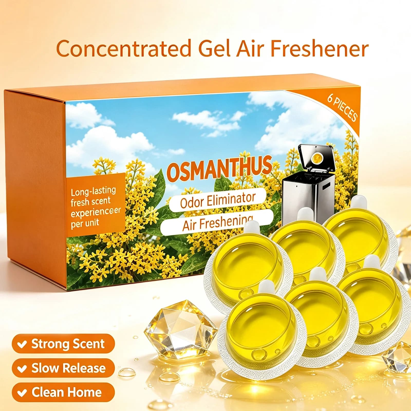 Trash Can Deodorizer for Kitchen Food Waste Pet Home Bathroom Diaper Pail Odor Eliminator Long Lasting Osmanthus Air Freshener