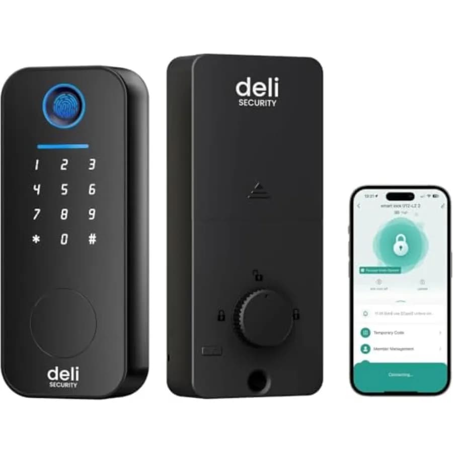 Serratura Intelligente con Bluetooth e Impronta Digitale, Serratura per Porta 5 in 1 Senza Chiave con Controllo App e Tastiera Elettronica Touchscreen