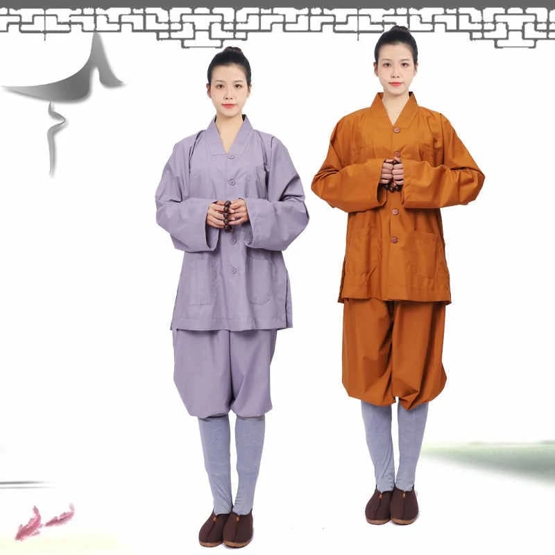 Completo Estivo per Monaci: Cappotto + Pantaloni in Cotone Traspirante, Abbigliamento Buddista per Uomini e Donne, Uniforme per Tempio Shaolin TP004