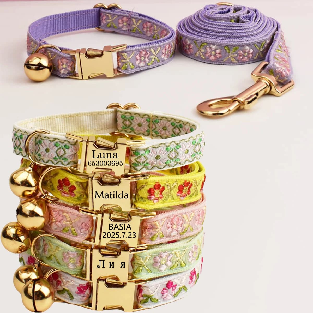 Collare per gatti gattino con nome a campana Set di guinzagli per collare per gatti personalizzato personalizzato per cani di piccola taglia Collana per gattini per cuccioli Piombo all'aperto