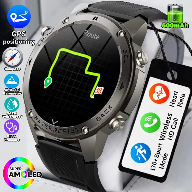 LIGE Nuovo GPS Sport Smart Watch Outdoor Run Swim Fitness Orologi AMOLED Chiamata vocale Bussola Altimetro 5AMT Bracciale impermeabile da uomo