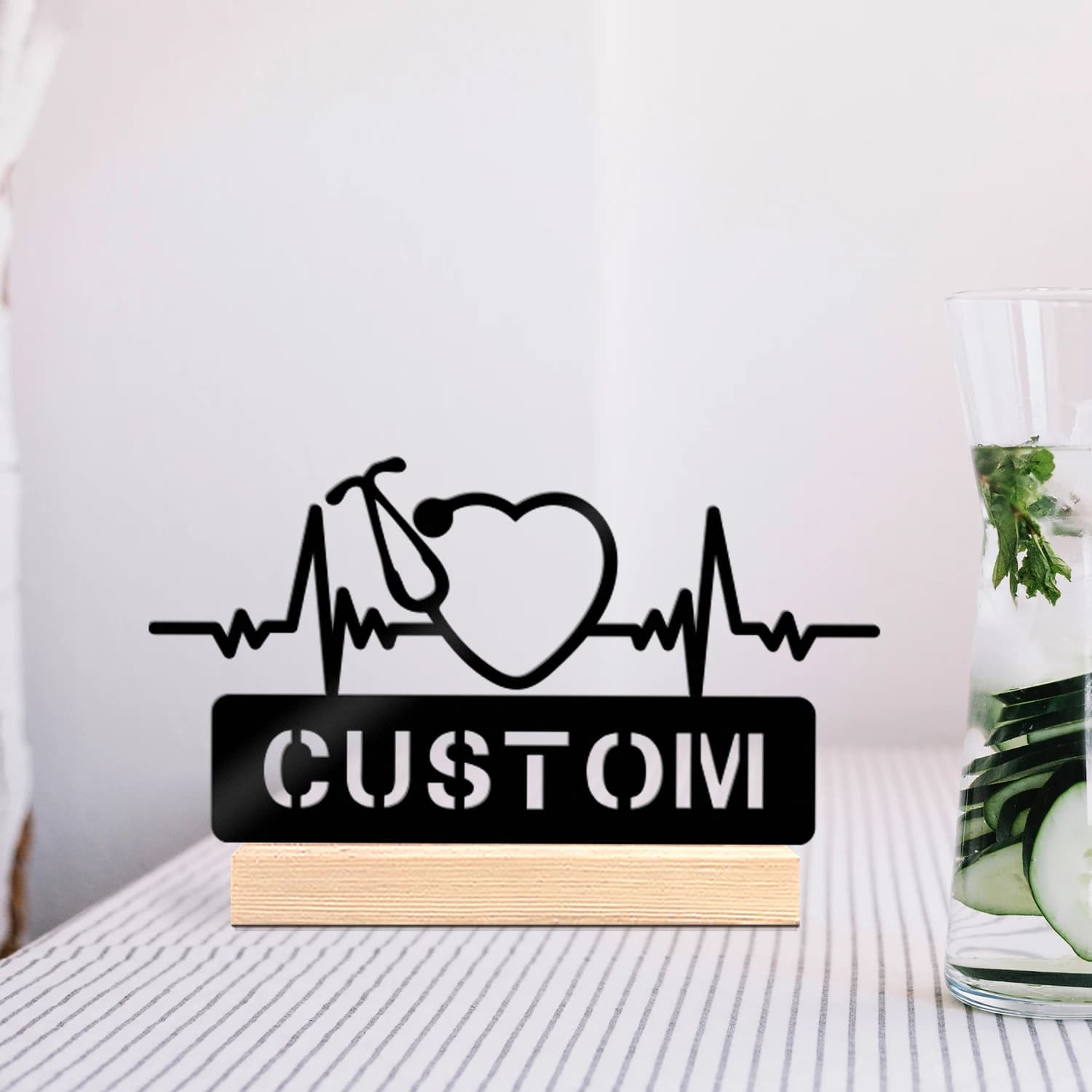 1pc Interesting Desktop Metal Statues Customizable Name Equipped with Wooden Base Housewarming Gift,Metal Ornament Decoration