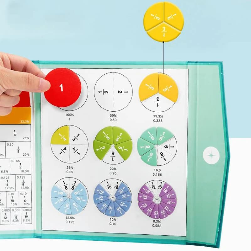 Set di Piastrelle Magnetiche per Frazioni 51 Pezzi con Libro Didattico per Studenti, Aula e Apprendimento Domestico