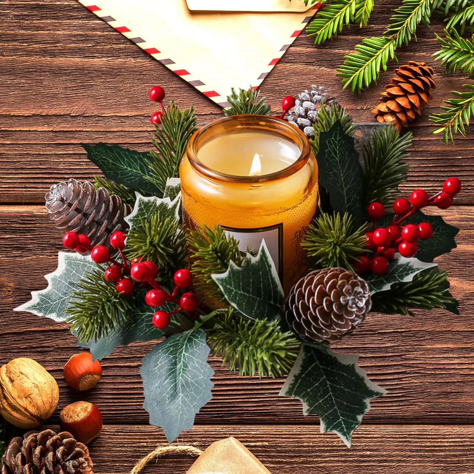 Anello di candela di Natale Ghirlanda di aghi di pino Ghirlanda Decor Portacandele per le vacanze per la cena di nozze Tealight del Ringraziamento