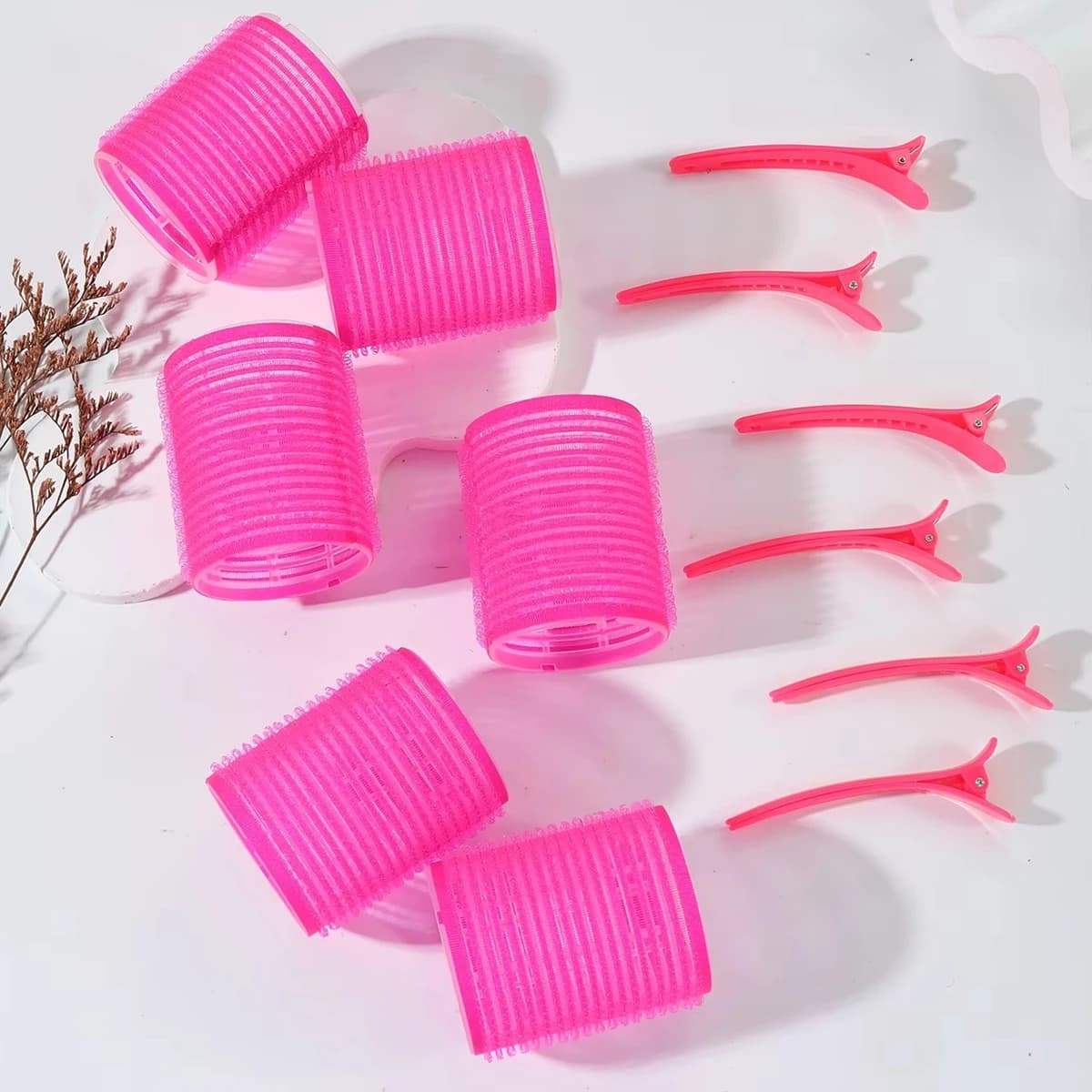 Set da 12 Pezzi: Ferro Arricciacapelli a Tubo Autoadesivo, Clip per Capelli e Strumento per lo Styling di Frangia e Ricci