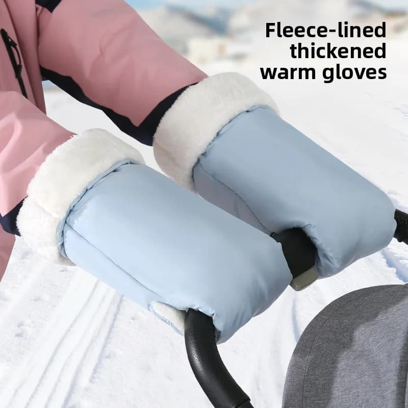 Guanti caldi per passeggino, guanti invernali con manico per passeggino impermeabili in pelliccia ispessita antivento e resistente al freddo per passeggino per bambini