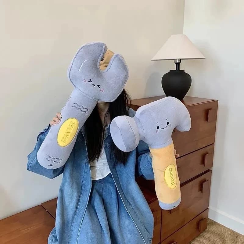 Cartoon Hammer Wrench Plush Toy Set Creative Tool Design Stuffed Pillow Cute Simulation Props Boys Fun Massage Toy Gift