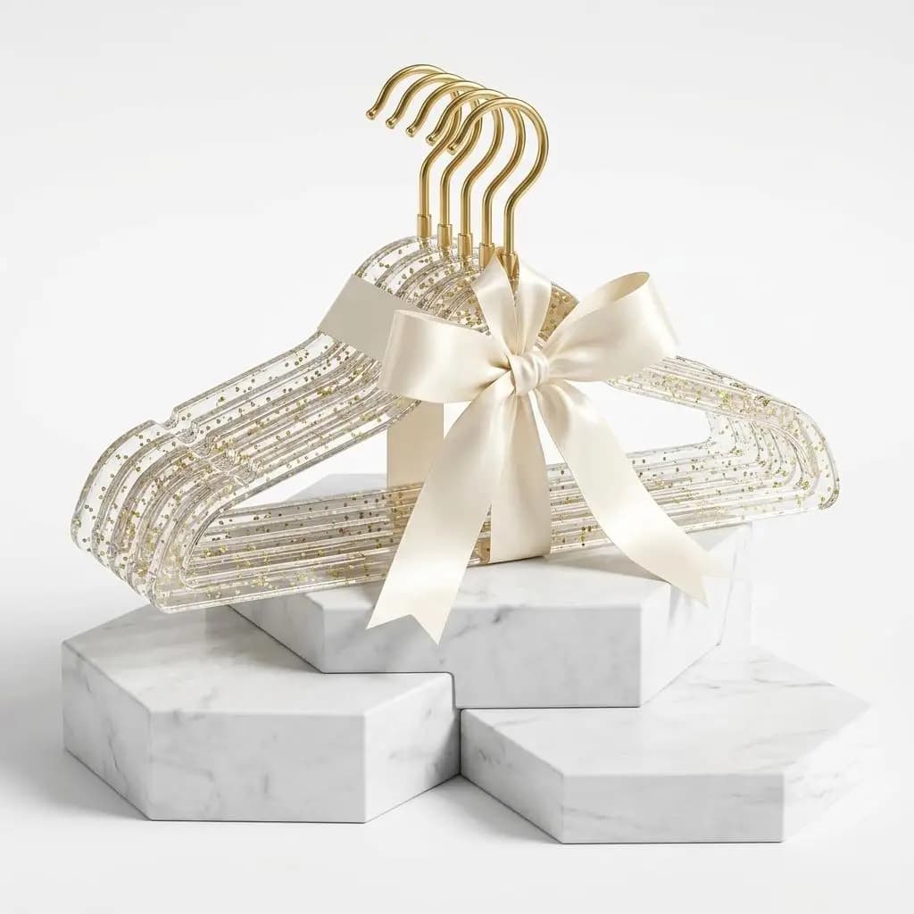 10pc Authentic Acrylic Suit Hanger Luxury Gold Flakes Garment Storage Holder Transparent Heavy Duty Hangers Wedding Dress Stand