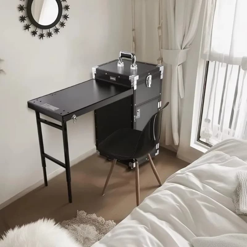 Tavolo Manicure Pieghevole con Ruote, Valigia Trucco con Scrivania, Trolley Cosmetico da Viaggio, Organizer Portaoggetti