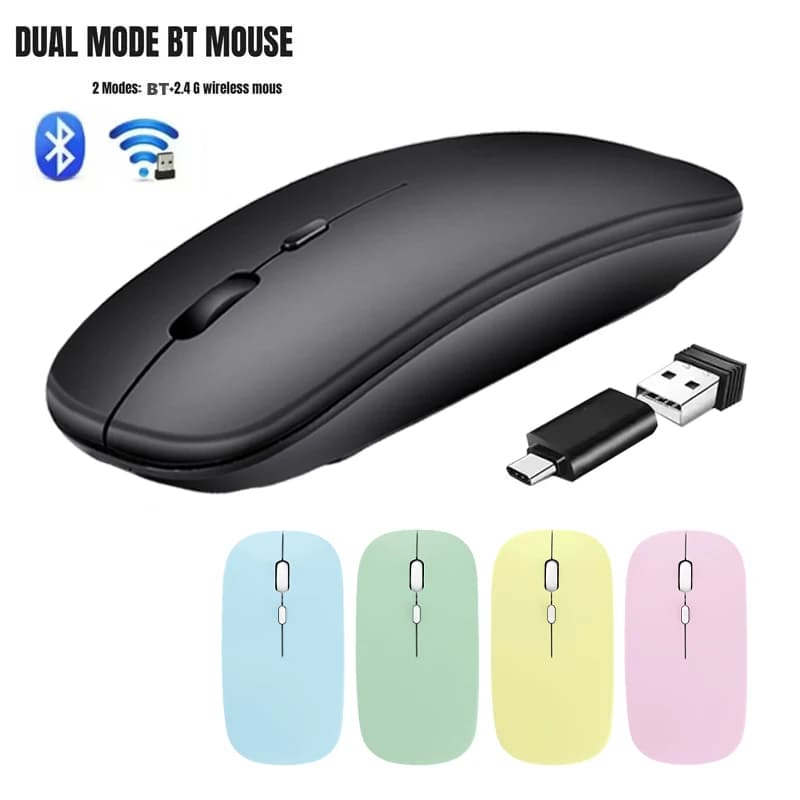 Wireless Mouse with 2.4G Bluetooth-compatible Dual Modes, 1600 DPI Adjustable, Silent Clicking, Portable Ergonomic Laptop Mouse