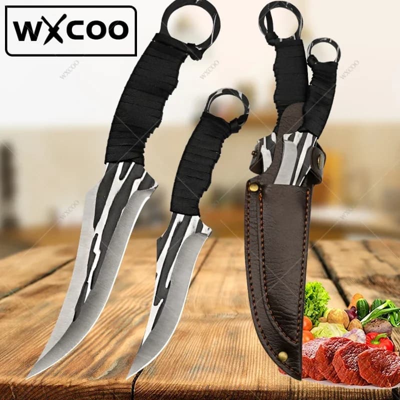 WXCOO Set di coltelli da cucina per disossare, in acciaio inossidabile, per chef, carne, frutta, barbecue, coltello da macellaio professionale, coltello da pesce con coperchio