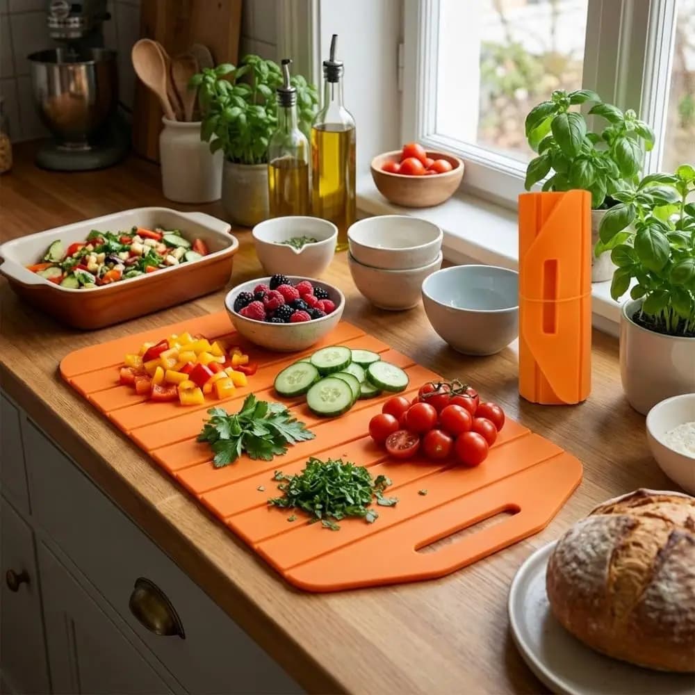 Anti-slip Flexible Folding T-shirts, Portable Kitchen Mat with Handle Easy to Grab, Silicone Cutters