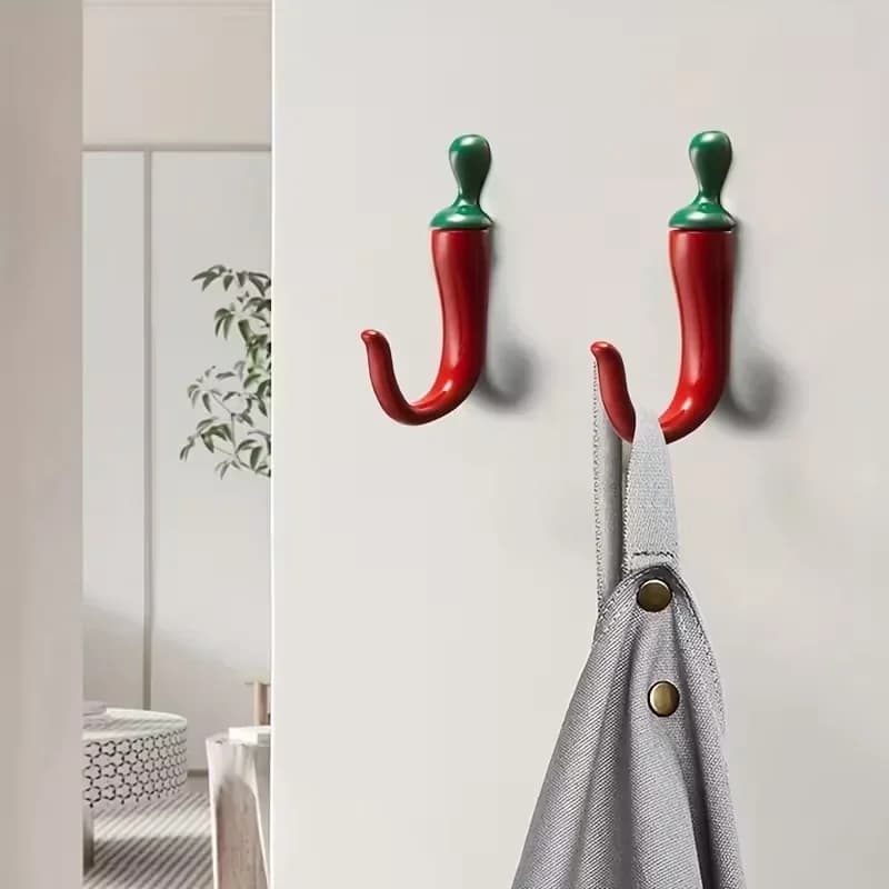 10PC Pepper Shaped Wall Hooks Red Decorative Coat Hat Hanger Rack Creative Home Decor Kitchen Bathroom Wall Mount Organizer Set