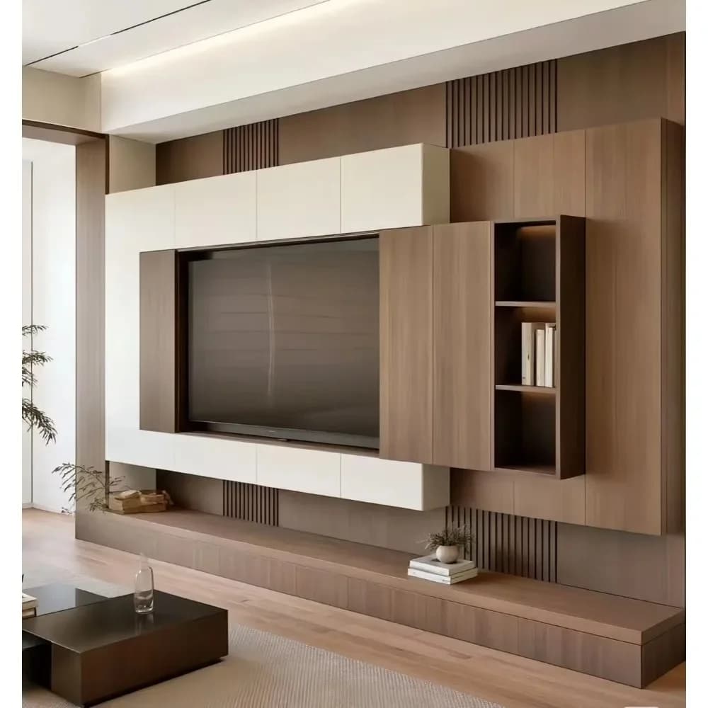 Modern Custom Wooden Low TV Cabinet with Panel Design Adjustable Height Fits 65"+ TVs for Living Room Bedroom Home Office