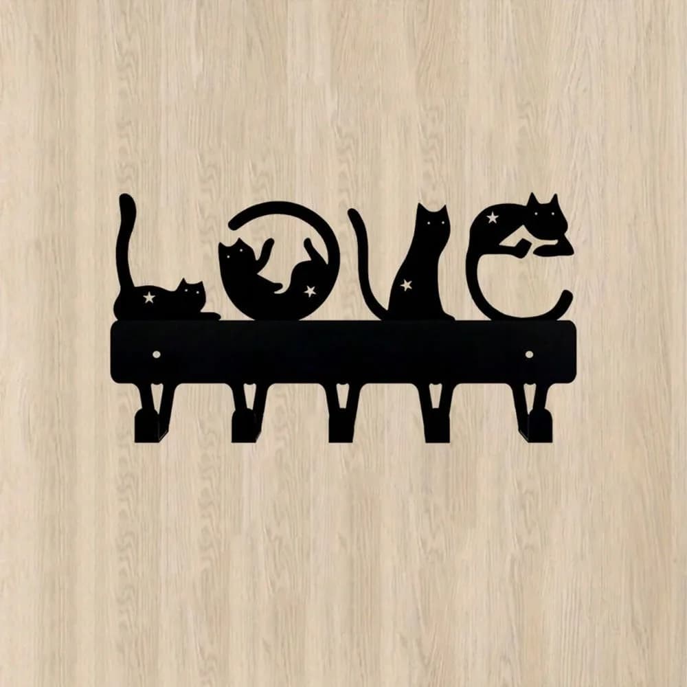 Gancio da Parete in Metallo Creativo AW - Appendiabiti a Forma di Gatto e Lettera, Organizzatore per Corde di Trazione
