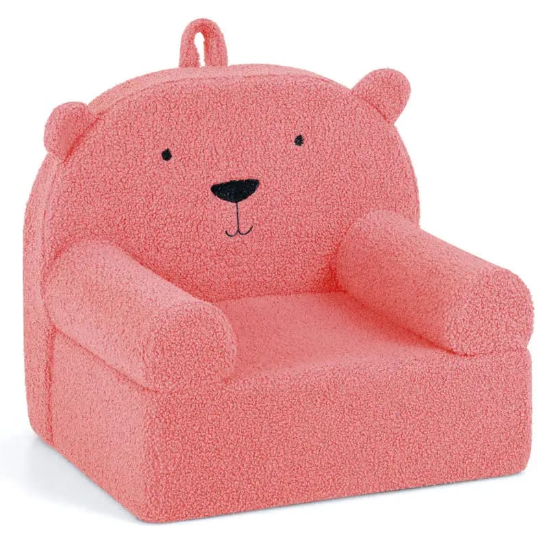 Kids Bear Sofa Toddler Foam Couch with Soft Fleece Fabric Cover-Pink
