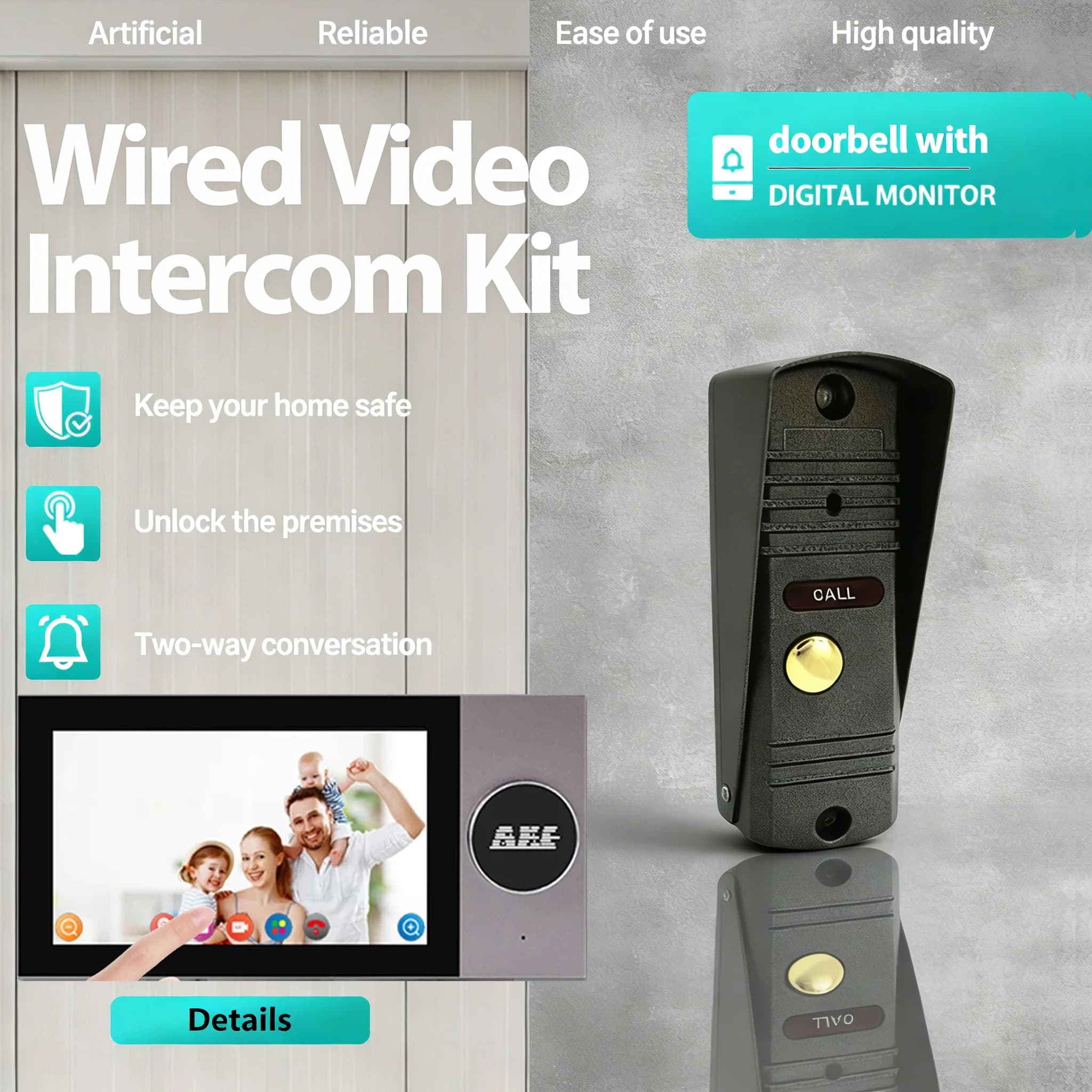Videocitofono Tuya da 7 Pollici per Villa e Appartamento, Citofono con Videocamera ad Alta Definizione, Campanello Visivo per Monitoraggio Domestico Cablato