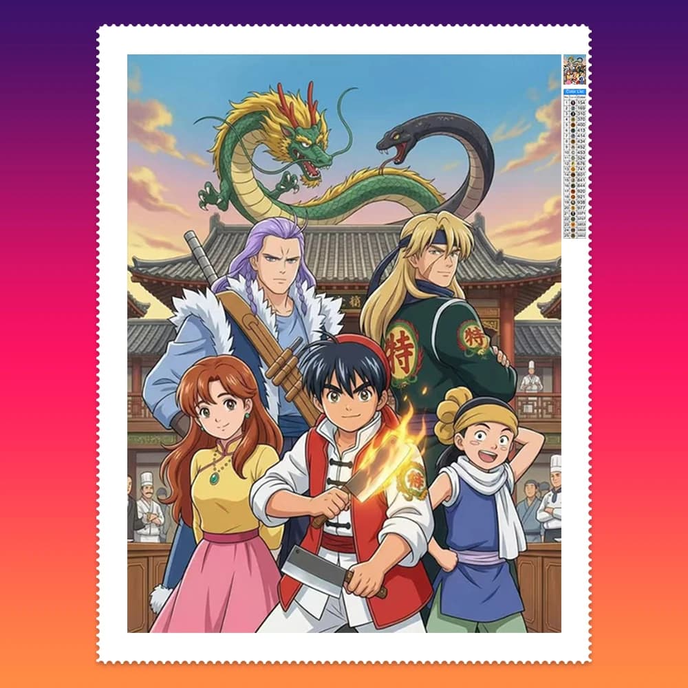 Pittura Diamante 5D: Cuoco Esperto - Manga Classico, Ricamo Diamante Fai da Te, Decorazione Stanza Otaku, Decorazione Murale per la Casa, Collezione per Fan