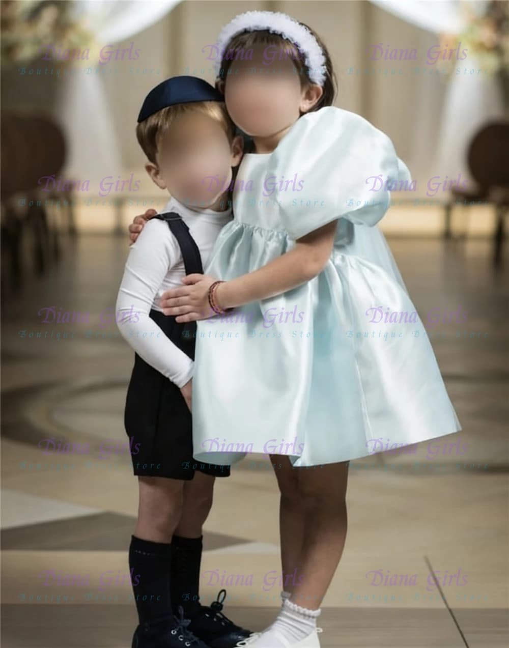 Lovely Light Blue Flower Girl Dress Quality Satin With Tulle Fluffy Long Bow Belt For Wedding Ball Dresses Kids Birthday Gowns