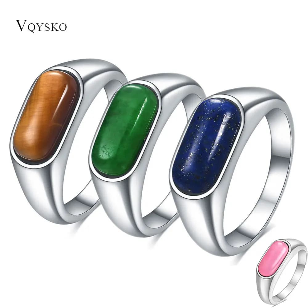 VQYSKO anello turchese naturale per le donne anello in acciaio inossidabile festa anniversario di matrimonio regalo di gioielli Vintage all'ingrosso