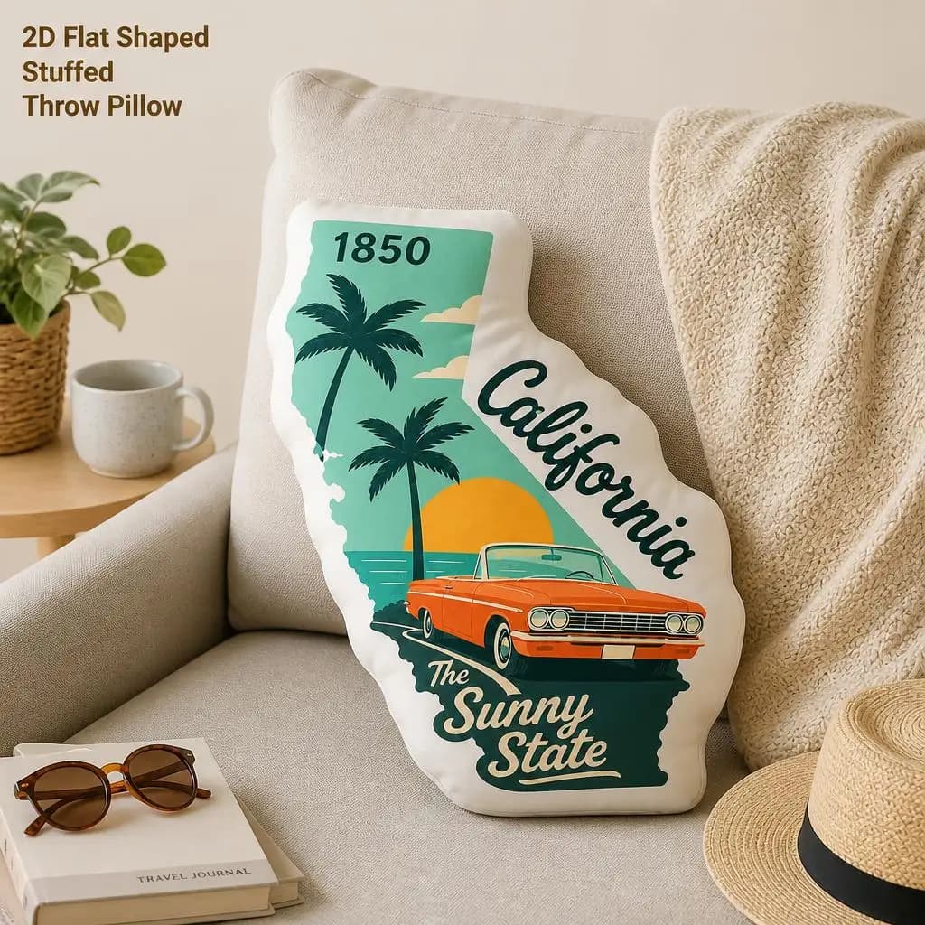 California Palm Beach Retro Travel Plush Pillow Cushion Irregular Stuffed Throw Pillow Home Decor Gift Sofa Bed