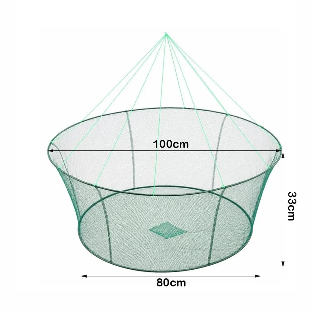 Portable Foldable Fishing Net Pull Rope Circular Frame Fish Catching Basket Mesh Net Fishing Trap Shrimp Catching