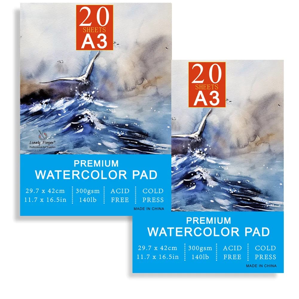2pack Watercolour Paper Pad A3/A4/A5, 20 Sheets 140lb / 300gsm Student Grade Cold Pressed & Acid Free Watercolour Sketchbook