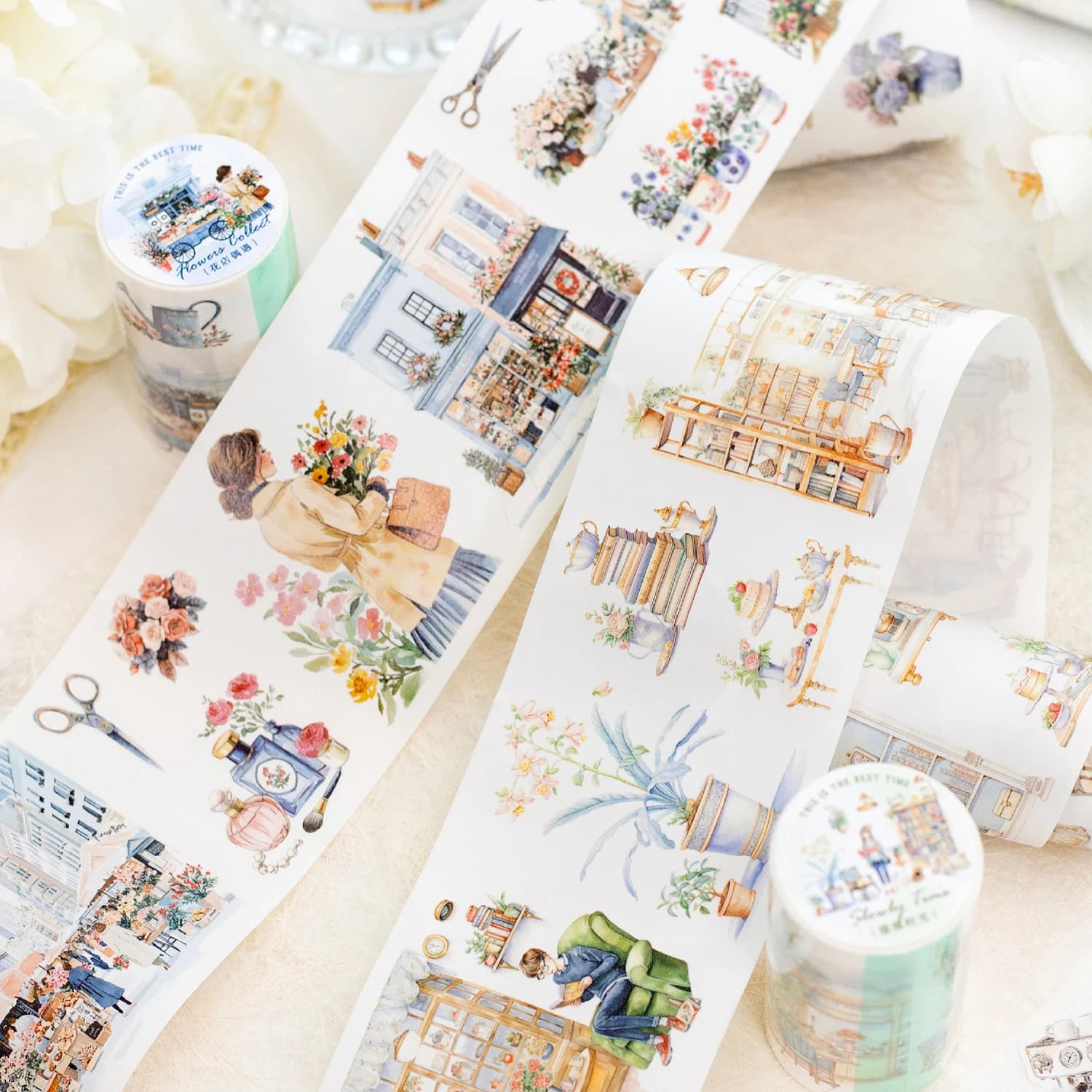Vintage Warm Tone Girl Life Washi Tape Coffee Flower Shop Tape For Junk Journal Scrapbooking DIY Collage Decor