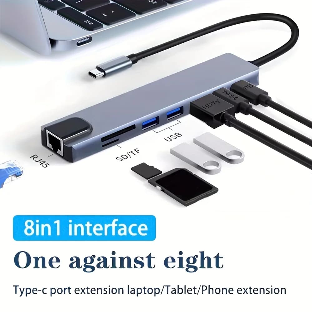 Hub USB C 8-in-1, Splitter Tipo C, Docking Station 4K Thunderbolt 3, Adattatore per Laptop Macbook Air M1 IOS Pro, RJ45 HDTV Comp