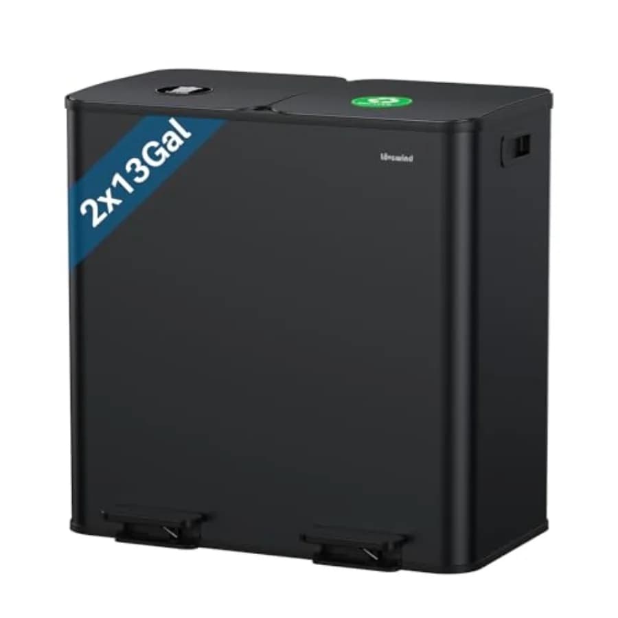 Dual Trash and Recycling Bins for Kitchen, 2×13 Gallon 2× 50L Stainless Steel Trash and Recycle Bin Combo with Soft-Close Lid,