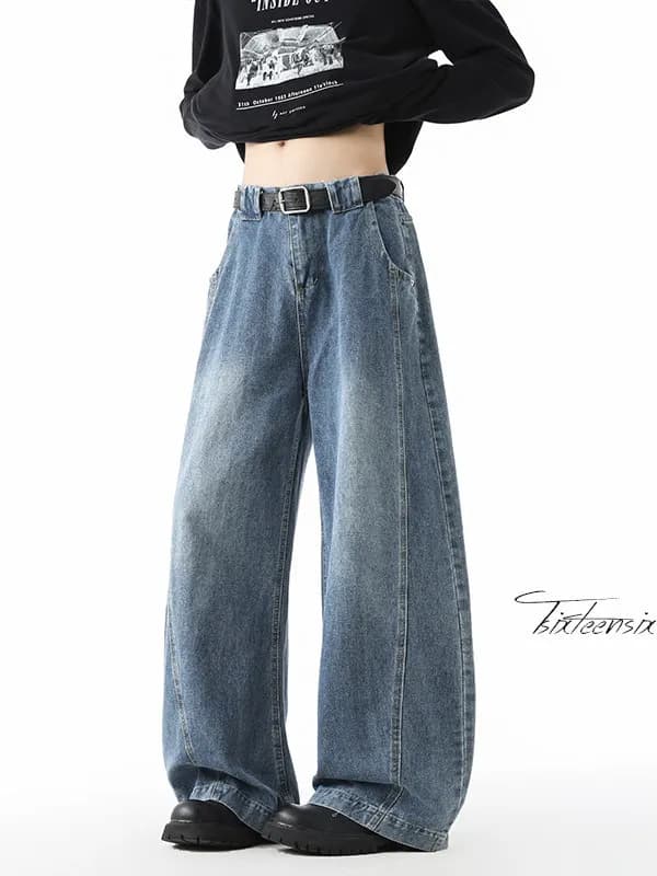 TANGZ Studio High Street style wide leg jeans, straight cut, long casual pants, American style wide fit