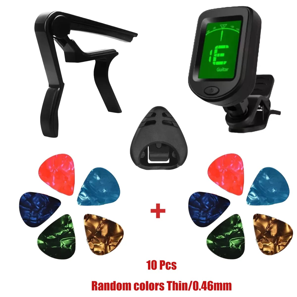 Set di accessori per chitarra Miwayer per principianti, sintonizzatore, capotasto, morsetto per trasposizione, 10 plettri, porta plettri, kit universale per chitarra