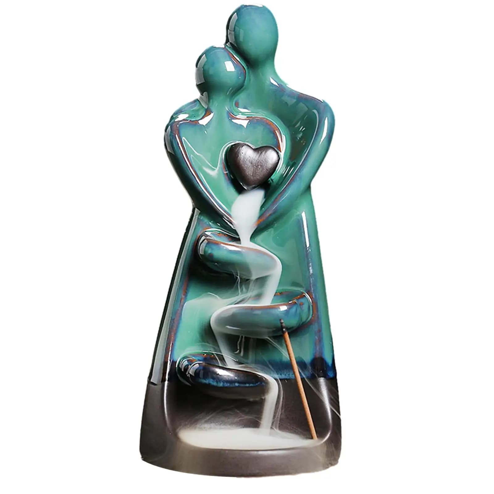 Couple Incense Burner, Ceramic Back Incense Burner Statue, Incenses Sticks Holder Simple for Bedroom Indoor Tabletop