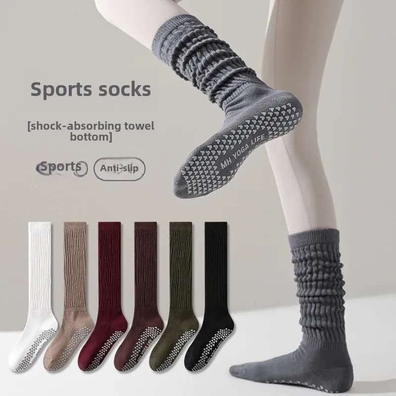 Yoga socks long tube antiskid thickened women's socks autumn/winter running rope for jumping, badminton, sport, fitness, knee