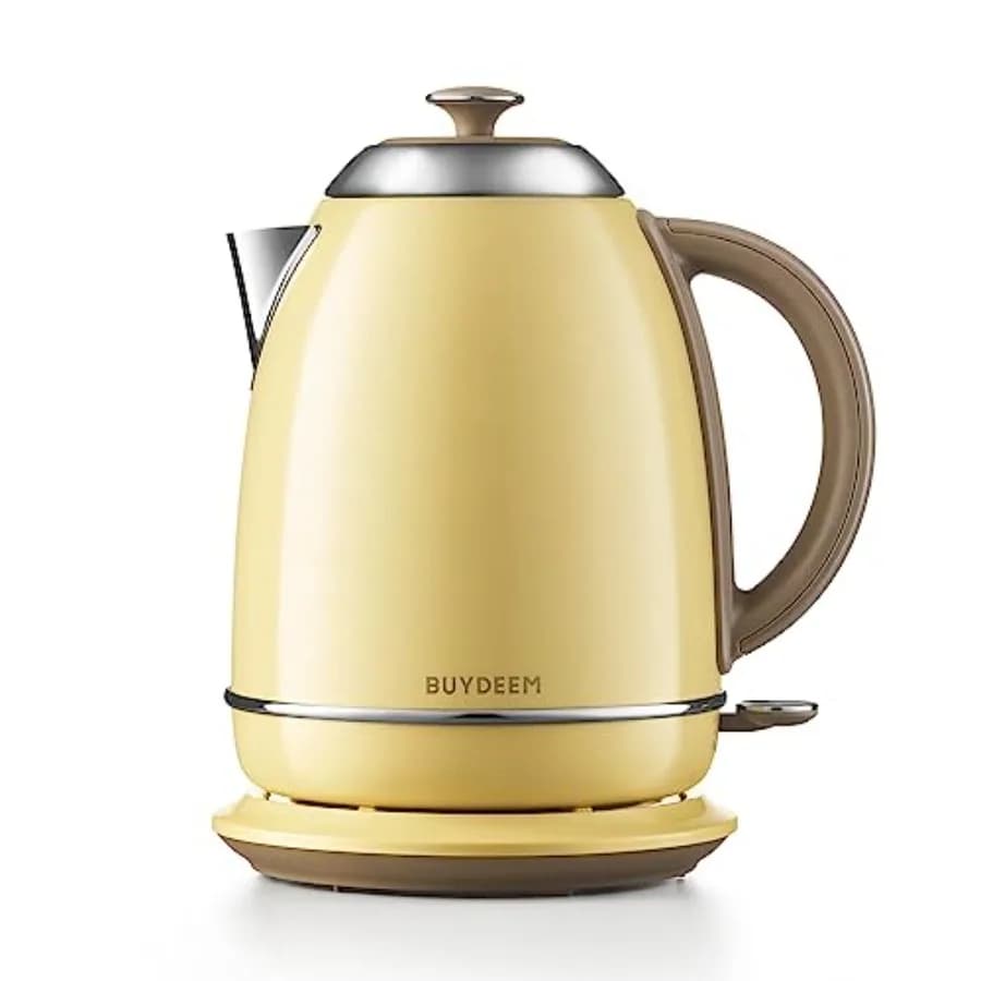 Bollitore Elettrico Senza Fili K640 da 1,7L in Acciaio Inossidabile Giallo Tenue con Spegnimento Automatico e Protezione Contro l'Ebollizione a Secco per Cucina